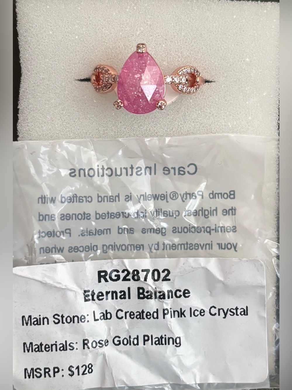 Rose Gold Ring with Pink Ice Crystal